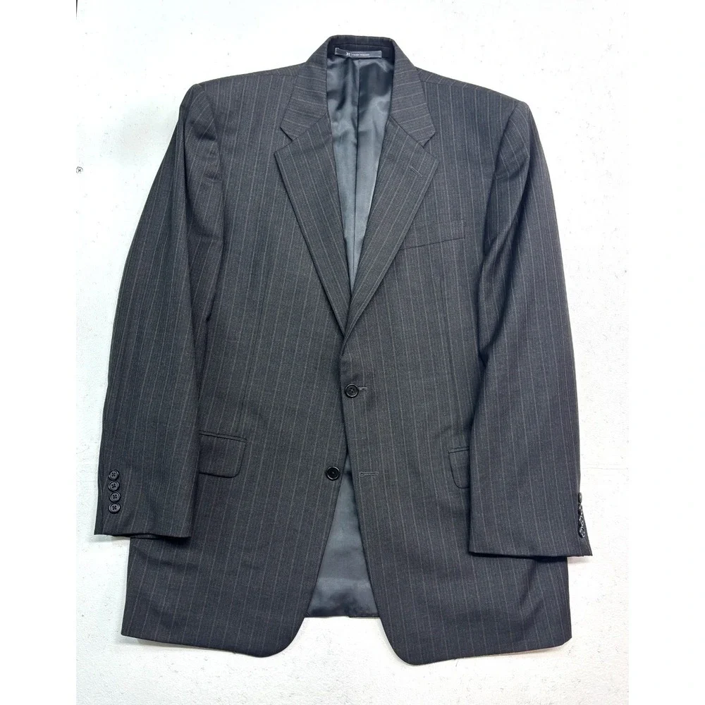 Hickey Freeman 42R 38x30 Gray Tan Stripe 2pc Pant Suit Madison USA Pleated Wool